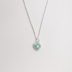 Colar pingente zircônia coração azul tiffany 6mm corrente cadeadinho 40cm
