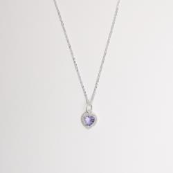 Colar pingente zircônia coração lilás 6mm corrente cadeadinho 40cm