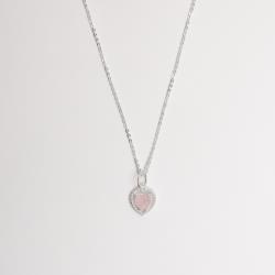 Colar pingente zircônia coração rosa leitoso 6mm corrente cadeadinho 40cm