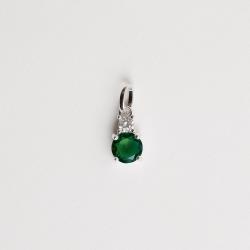 Pingente 2 zircônias redondas cristal e esmeralda 9mm