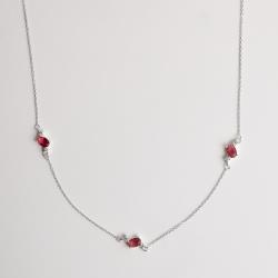 Colar entremeios zircônia oval rubi e redonda cristal 11mm 40+5cm