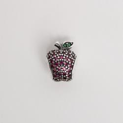 Berloque pingente maçã cravejada rosa 13mm envelhecido