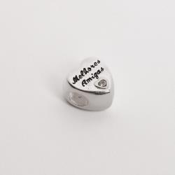 Berloque separador coração best friends/melhores amigas detalhe zircônia 12mm resina