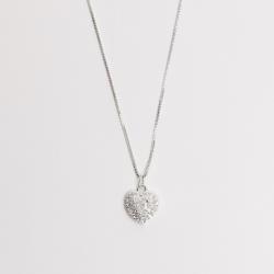 Colar pingente zircônia coração cristal com duplo cravejado 10mm 45cm