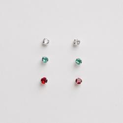 Trio zircônias 3mm cristal, turmalina e rubi