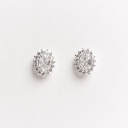 Brinco zircônia oval com cravejado 10mm