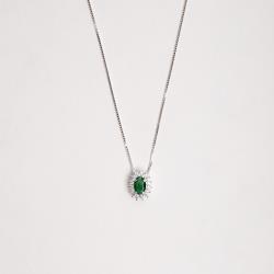 Colar zircônia oval esmeralda com cravejado 10mm 45cm