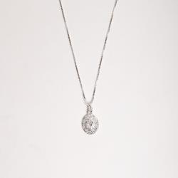 Colar pingente medalha trabalhada 11mm com zircônia oval 45cm