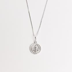 Colar pingente medalha São Bento 12mm 45cm