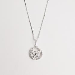 Colar pingente medalha vazada Espírito Santo cravejado 13mm 45cm