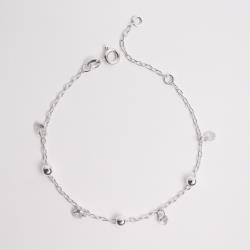 Pulseira entremeio bolas com pingentes cristais 19,5cm