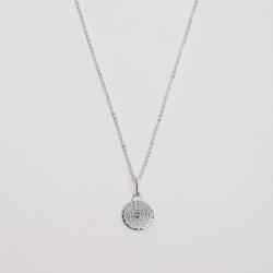 Colar pingente medalha redonda Pai Nosso 12mm corrente cadeadinho 40cm