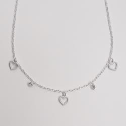 Colar pingentes coração vazado riscado e zircônia 40+5cm