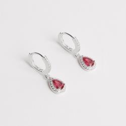 Argola click cravejada 11mm pingente zircônia gota rubi