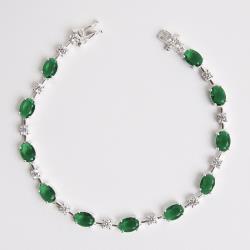 Pulseira Riviera fio faca zircônias ovais esmeralda e redondas cristal 18,5cm fecho gaveta