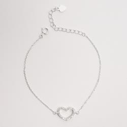 Pulseira entremeio coração vazado cravejado 13mm 16+4cm