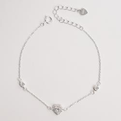 Pulseira entremeios zircônias redonda e coração com cravejado 7mm 16+4cm