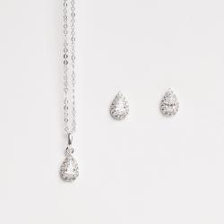 Conjunto brinco e colar zircônia gota com cravejado 6mm corrente cadeadinho 40cm