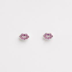 Brinco boca cravejada rosa 7mm