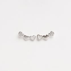 Brinco ear cuff coração vazado, liso e cravejado tarraxa