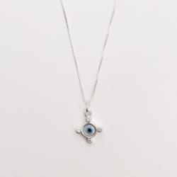 Colar pingente olho grego madrepérola com zircônias 13mm 45cm