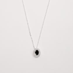 Colar zircônia oval ônix com cravejado 11mm corrente cadeadinho 45cm