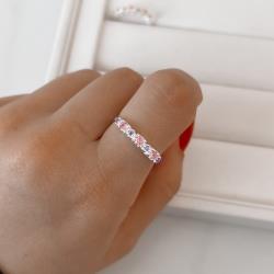 Anel zircônias redonda rosa e lilás